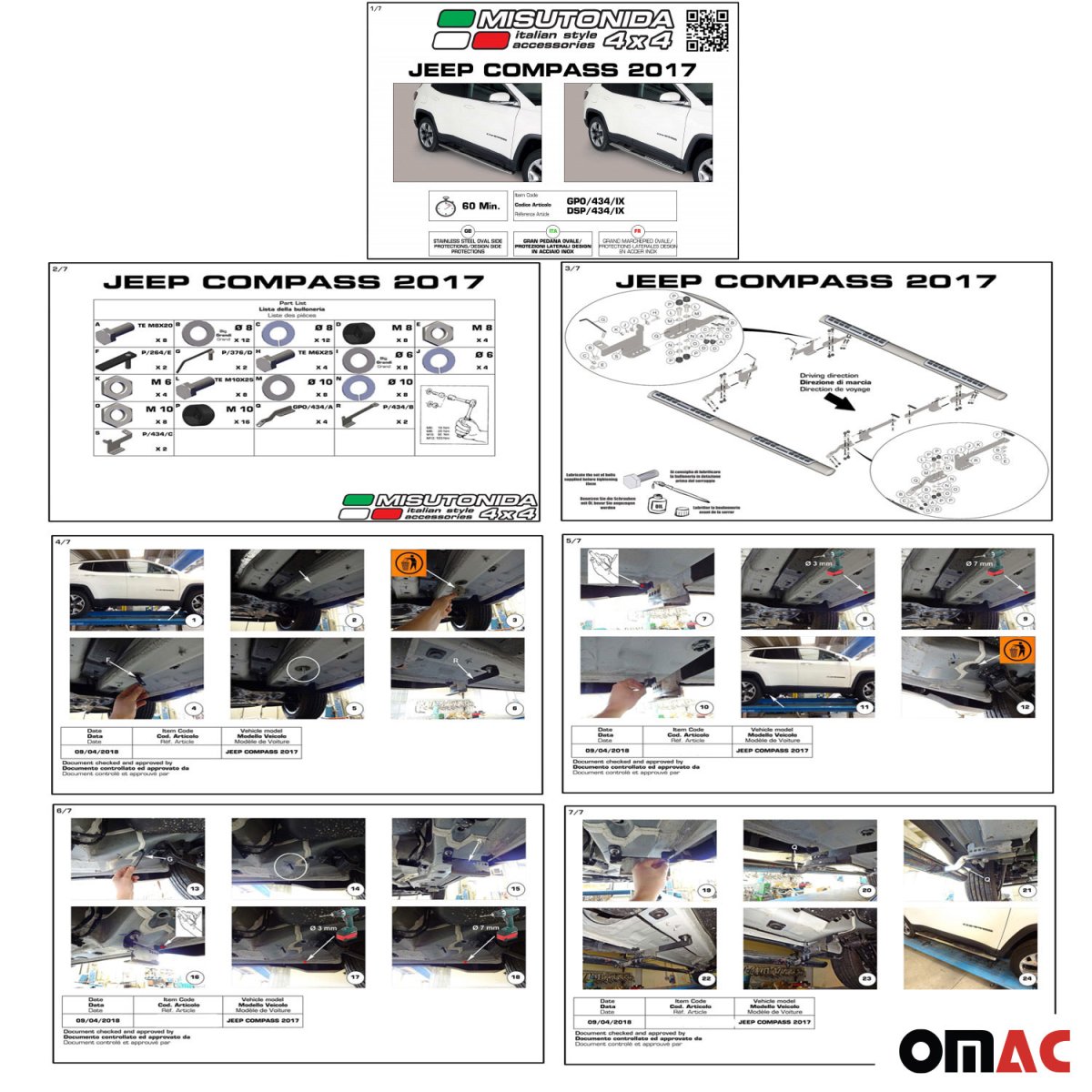 Jeep Compass Side Steps - Omac - S.Steel Oval - Black - '17-'25